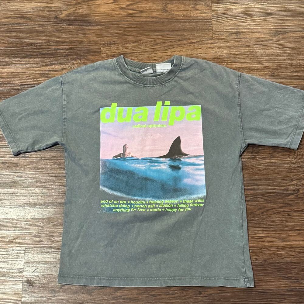 Zara Gray Dua Lipa Graphic Tee with Neon Yellow Text